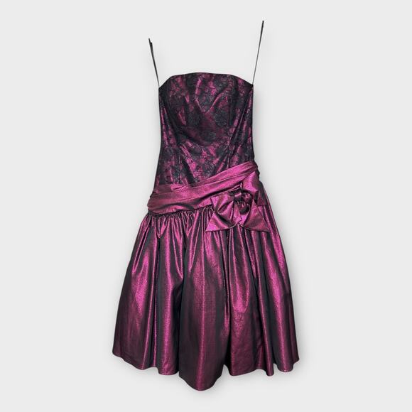Vintage 80s Loralie Lace Metallic Purple Strapless Formal Dress size 6 Goth Punk - Picture 1 of 13